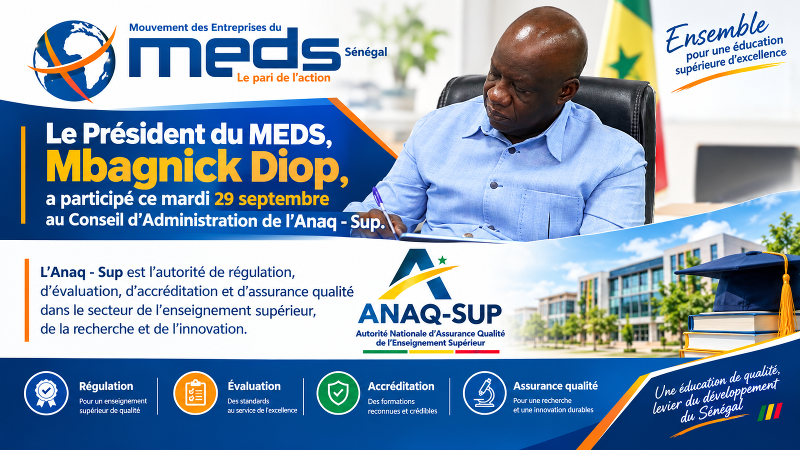 Le Président du MEDS, Mbagnick Diop, participe au Conseil d’Administration de l’Anaq-Sup
